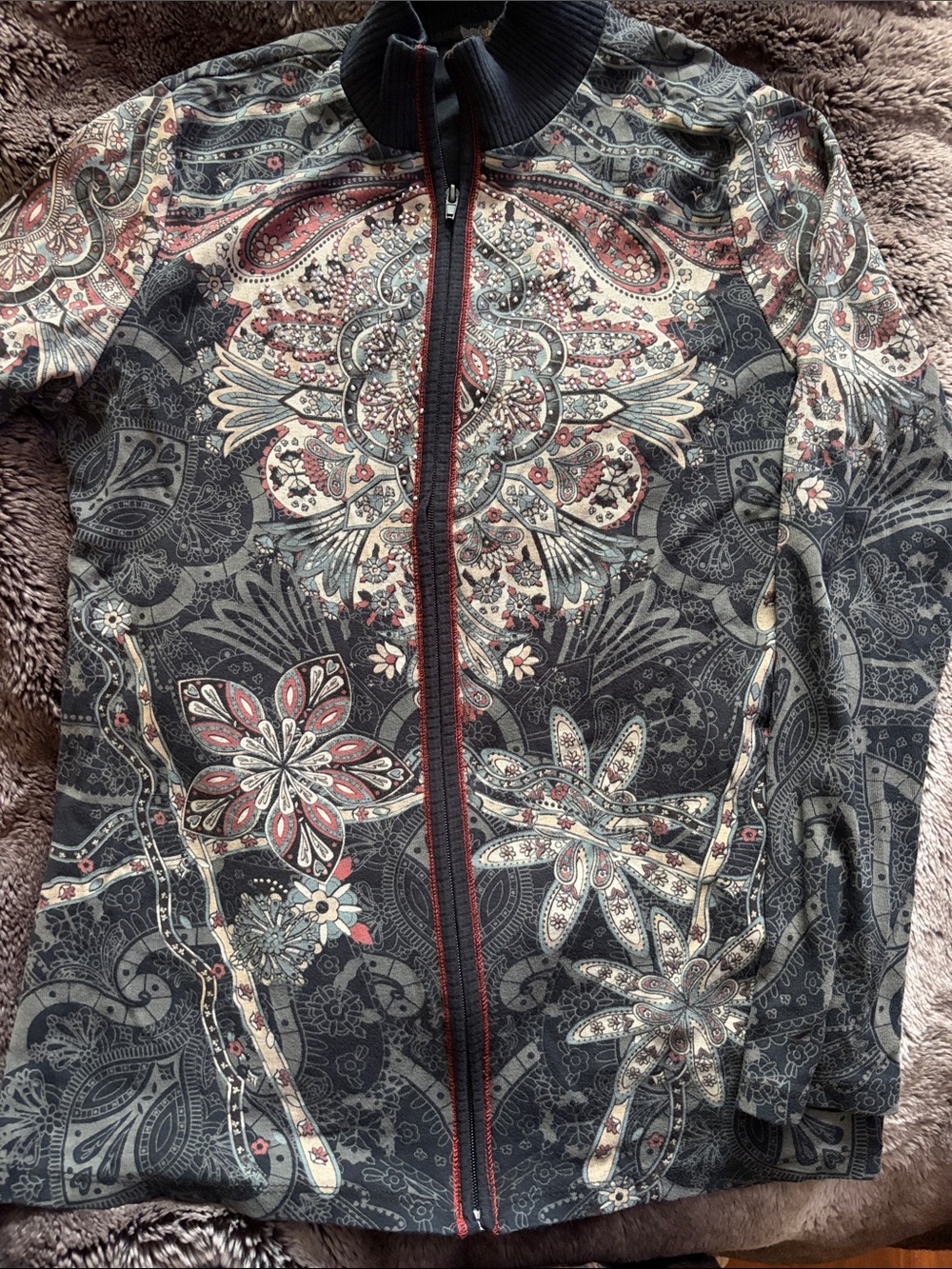 Vanilla Sugar Paisley & Floral Zip-Up Jacket in Black, Cream & Red
